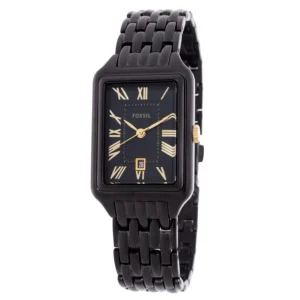 Black rectangular analog watch.