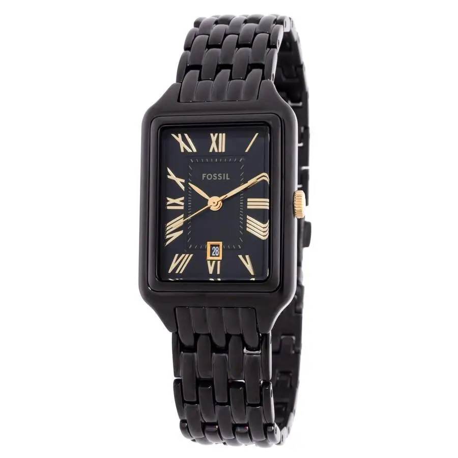 fossil | raquel quartz black dial ladies watch es5385 Black rectangular analog watch.