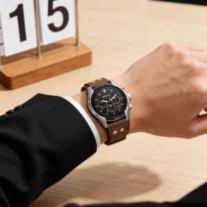 Brown leather wrist watch