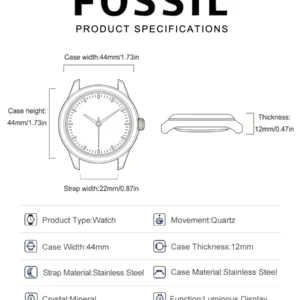 Fossil watch specifications diagram.