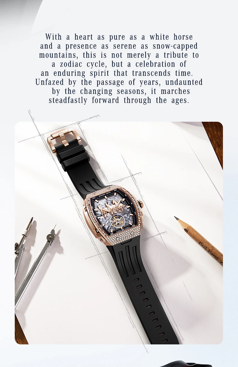 bonest gatti german automatic mechanical watch for men business fashion silicone strap luminous waterproof Luxury watch with horse design