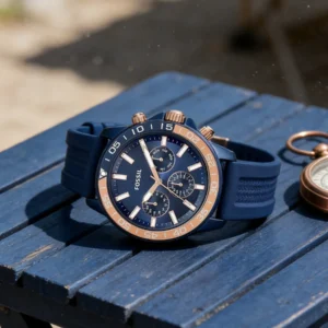 Navy blue Fossil watch outdoor