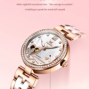 Rose gold watch, mother-of-pearl dial.