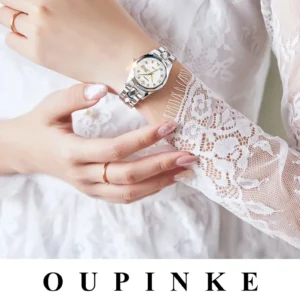 Elegant watch on wrist.