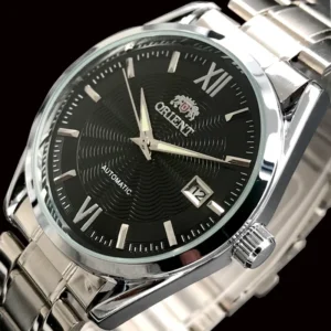 Automatic black dial silver watch