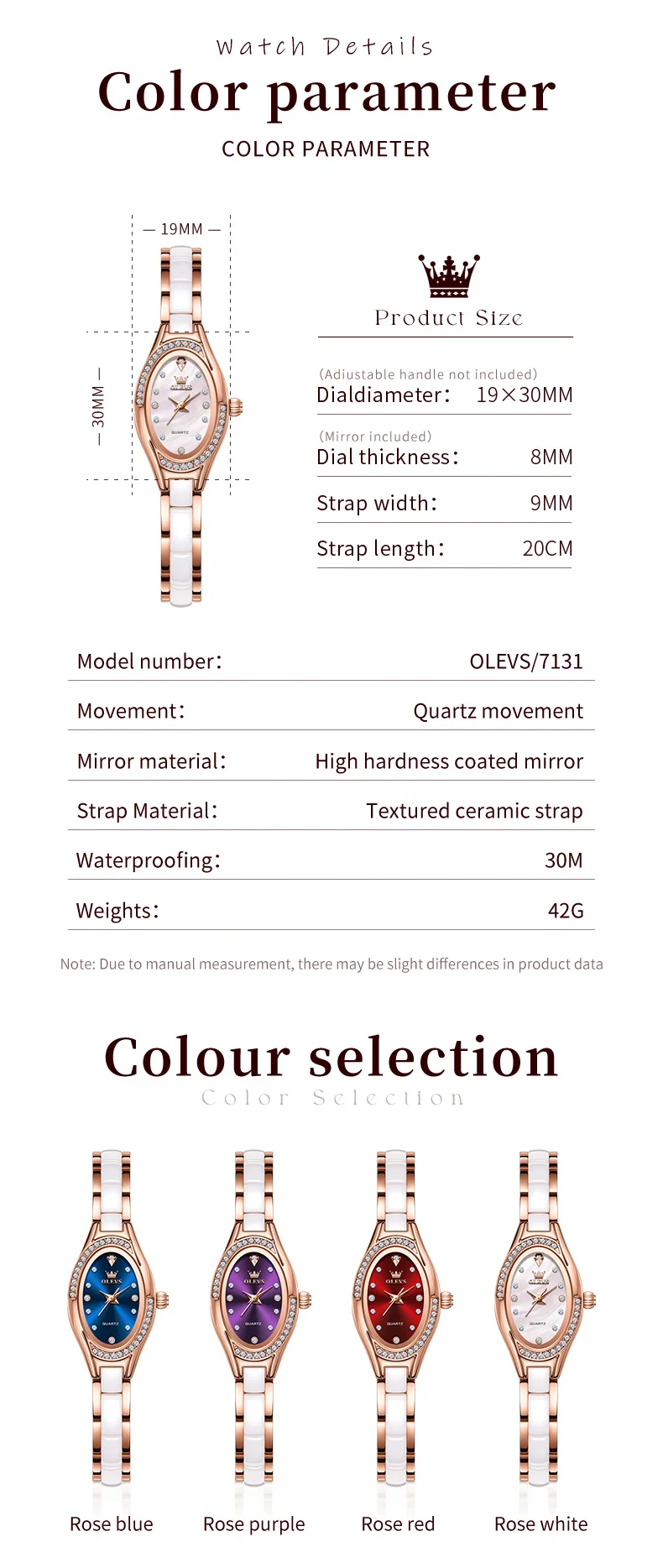 olevs brand new quartz watch for woman elegant luxury ceramics steel strap fashion oval diamond dial women's waterproof watches OLEVS 7131 Women’s Oval Ceramic Quartz Watch - Image 8