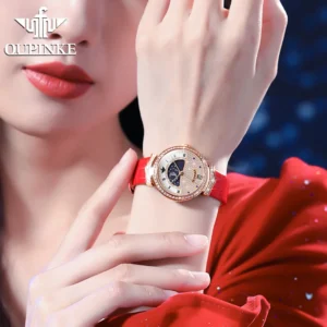 Elegant red band diamond watch