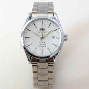 Silver watch with white face