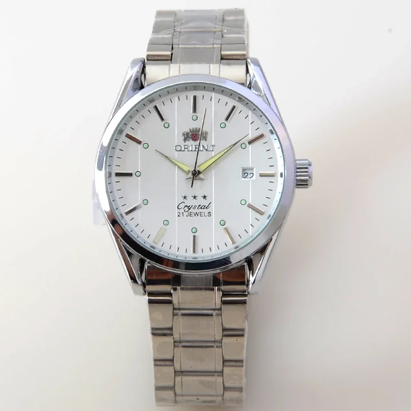 orient double lion classic watch series men's watch stainless steel band luxury multi function automatic mechanical tourbillon Silver watch with white face