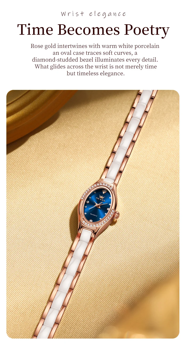 olevs brand new quartz watch for woman elegant luxury ceramics steel strap fashion oval diamond dial women's waterproof watches OLEVS 7131 Women’s Oval Ceramic Quartz Watch - Image 11