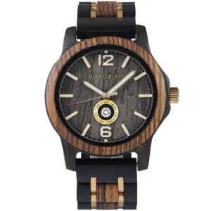 Wooden analog watch with date