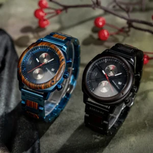 Two wooden and metal watches
