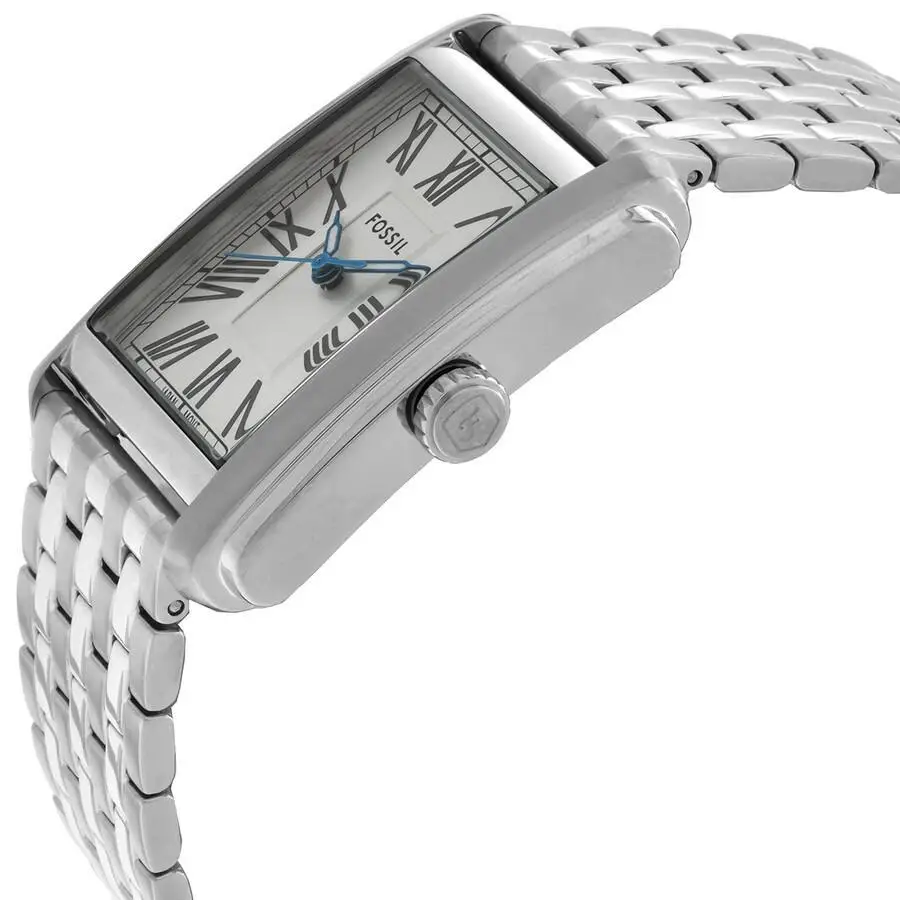 fossil | carraway quartz silver dial watch fs6008 Silver rectangular watch face.