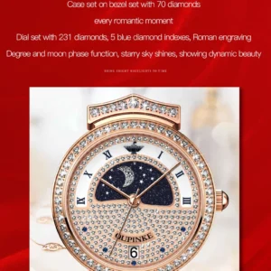 Diamond watch with moon phase