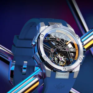 Skeleton dial blue silicone watch