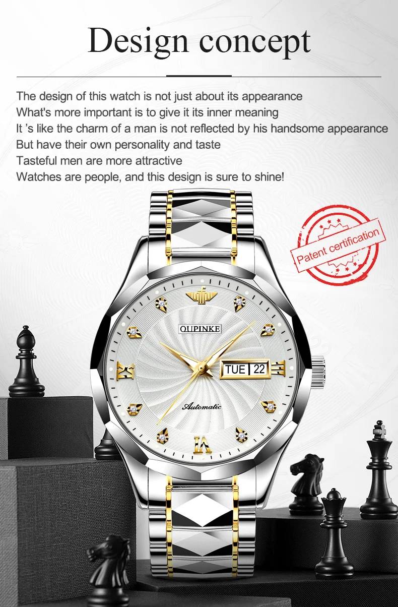 OUPINKE 3169 Men’s Automatic Tungsten Steel Watch
