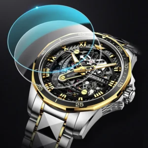Luxury gold skeleton watch