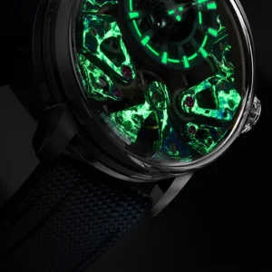 Luminous skeleton watch with green glow