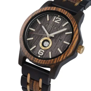 Wooden watch with day display