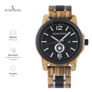 Wooden watch with black dial