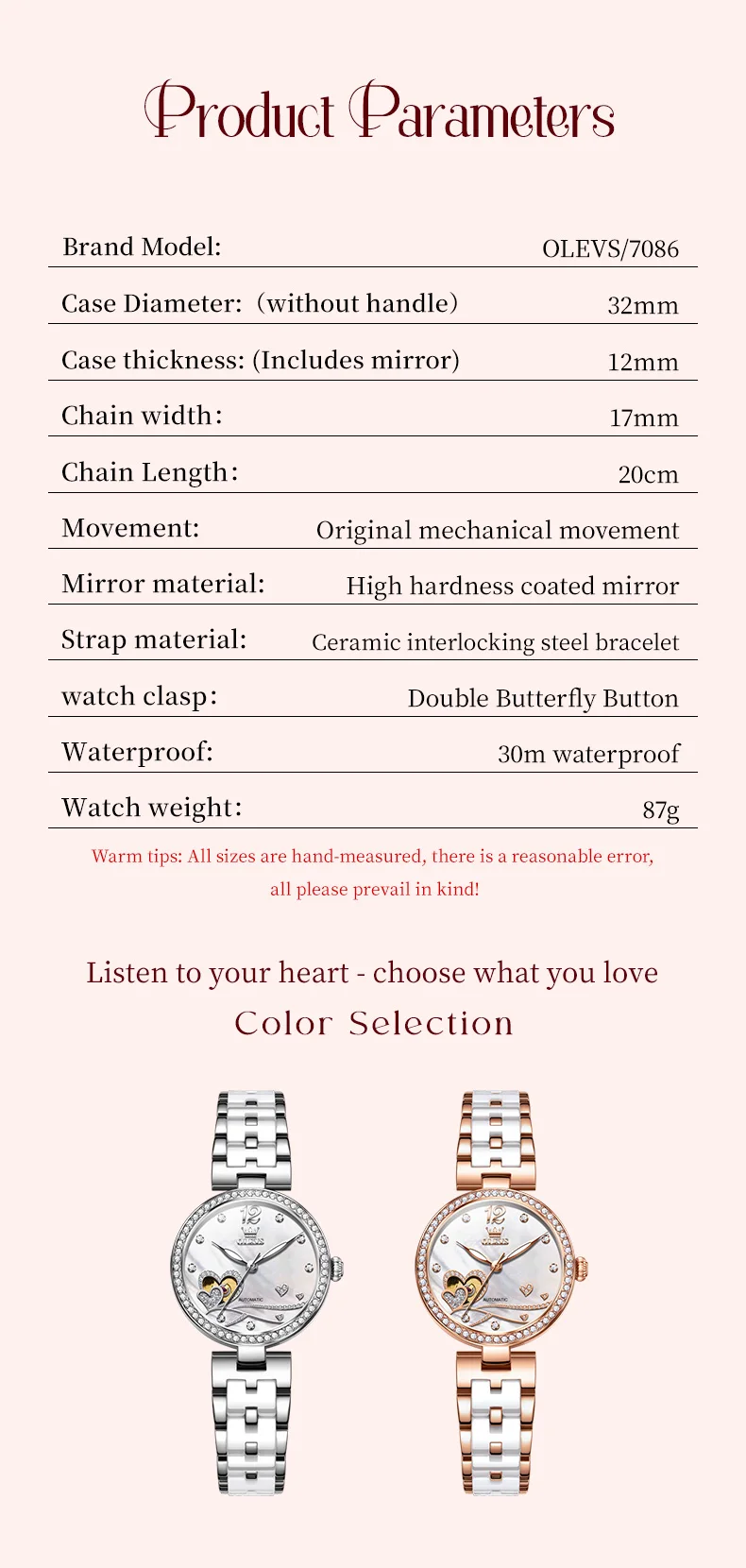 olevs fashion ceramic skeleton women mechanical watches new luxury automatic watch ladies original waterproof lady wrist watch Two women's watches shown.
