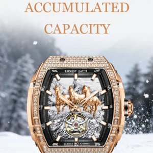 Diamond watch with galloping horses.