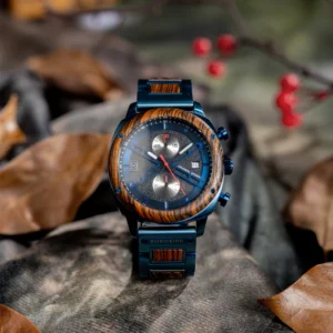 Blue wooden analog watch