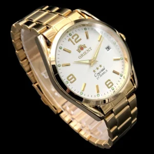 Gold watch with white face