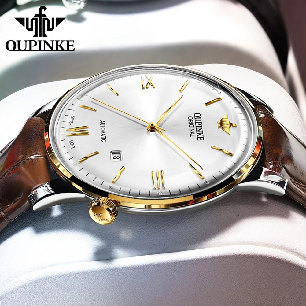 oupinke 3269 swiss automatic mechanical wristwatch man leather strap ultra thin 7.3 mm sapphire mirror top luxury watch for men Oupinke classic automatic watch