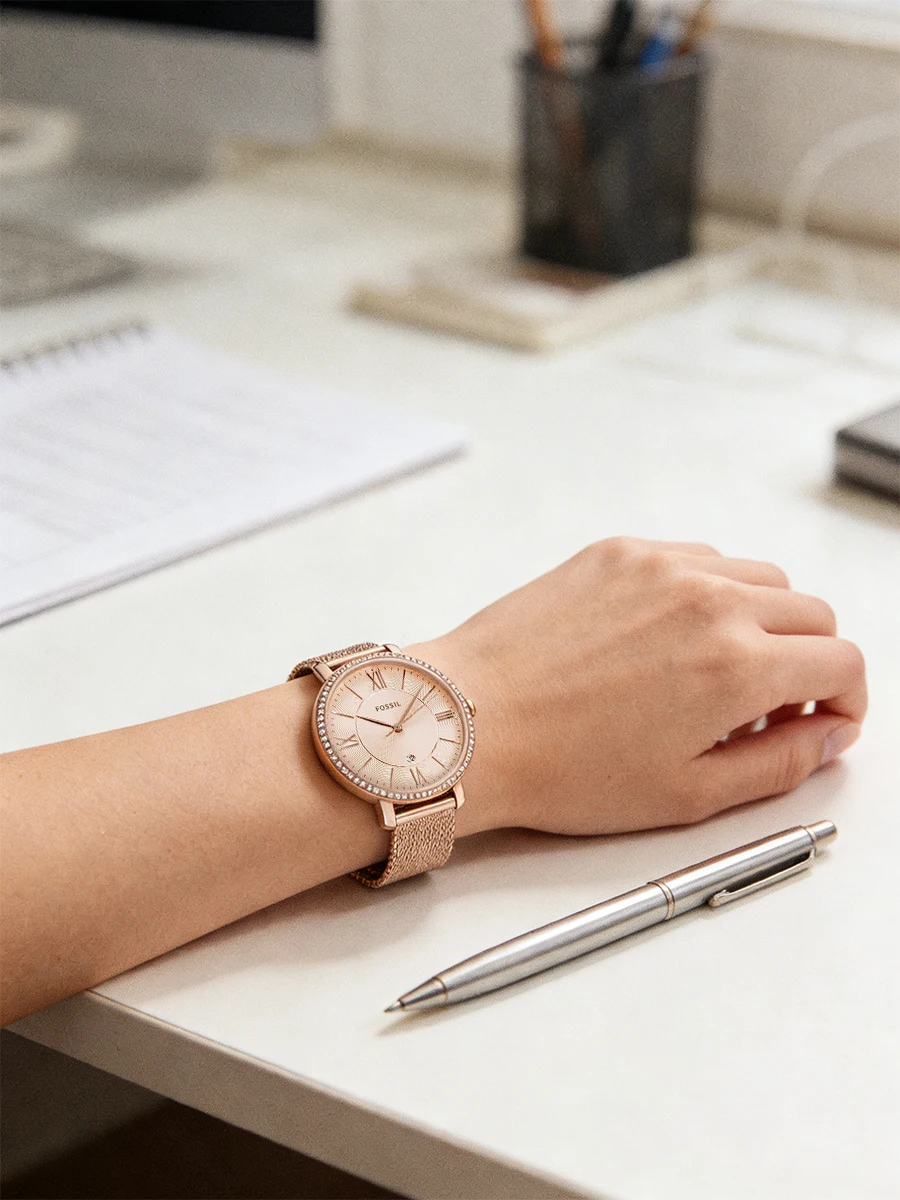 fossil es4628 rose gold mesh strap women watches slim quartz crystal elegant ladies dress wristwatch reloj mujer gift Rose gold watch on wrist