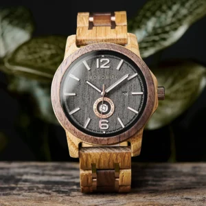 Wooden watch with gray dial