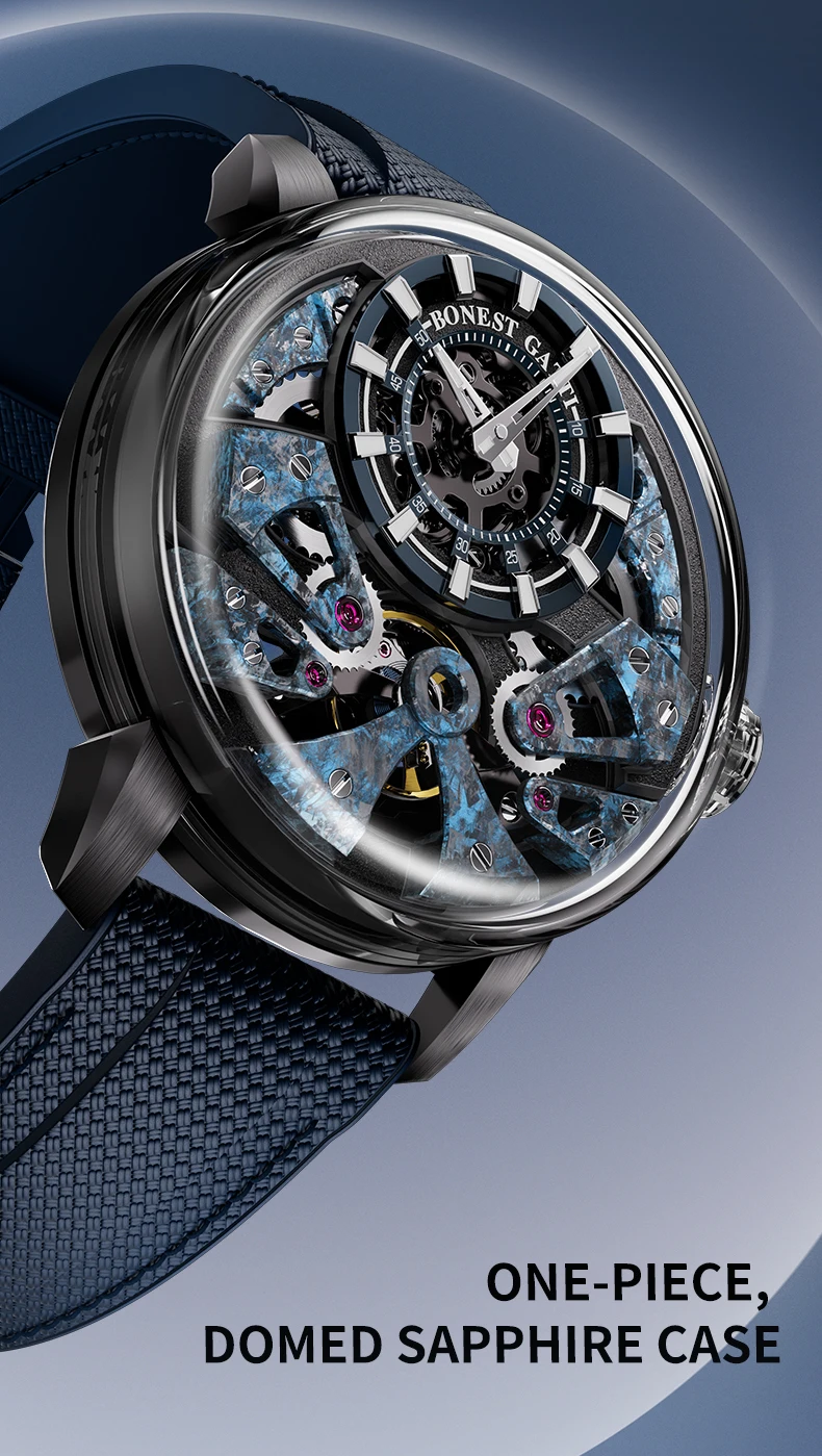 bonest gatti men's automatic mechanical watch sapphire glass 316 stainless steel skeleton mechanical wristwatch german brand Skeleton watch with blue accents