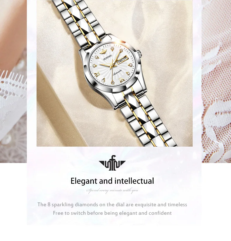 OUPINKE 3169 Women’s Mechanical Tungsten Steel Watch