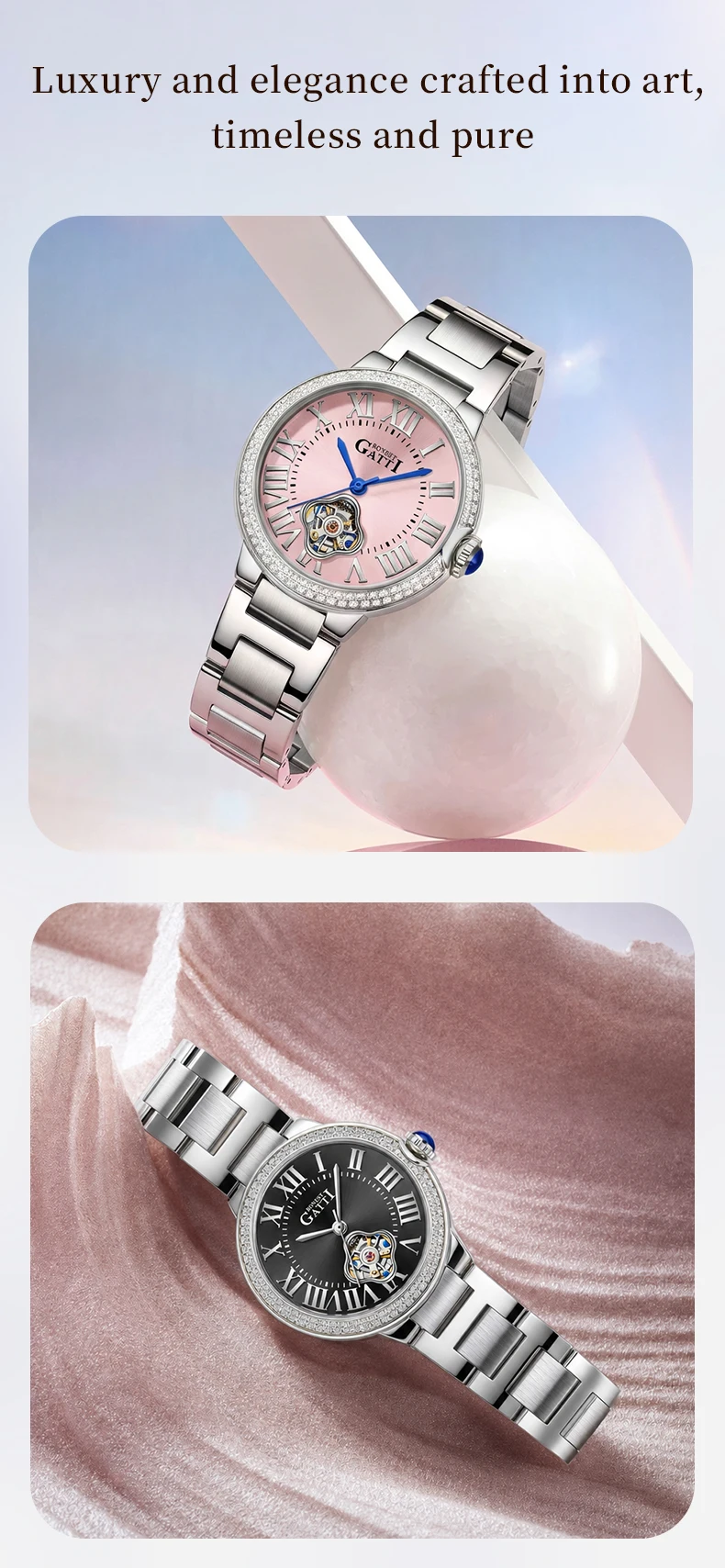 bonest gatti high quality watches women's automatic mechanical watch stainless steel round dial luminous waterproof wristwatch Elegant women's watch with diamonds