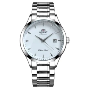 Silver automatic watch with white dial