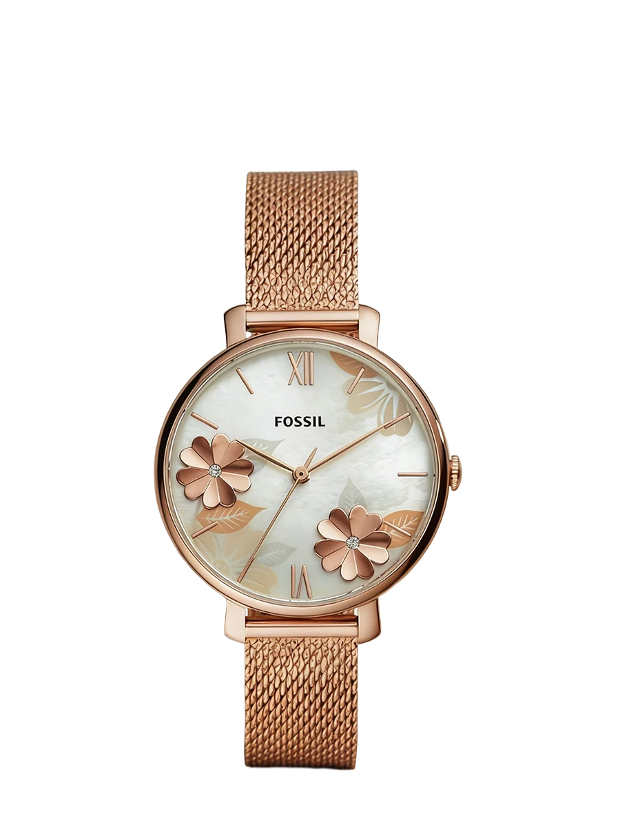 fossil es4534 luxury rose gold women watches stainless steel mesh strap quartz wristwatch mother of pearl clock reloj mujer Rose gold floral watch