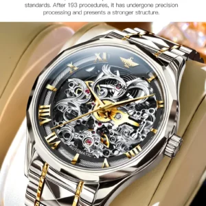 Skeleton automatic watch with gold