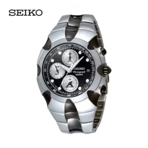 Seiko chronograph watch with silver band