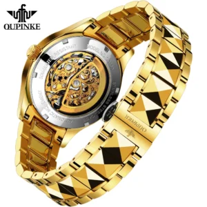 Gold skeleton automatic watch