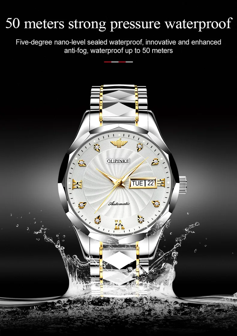 OUPINKE 3169 Men’s Automatic Tungsten Steel Watch