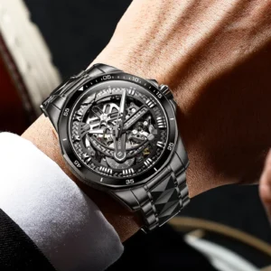 Men's skeleton mechanical watch