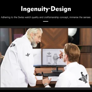 Two men reviewing watch design
