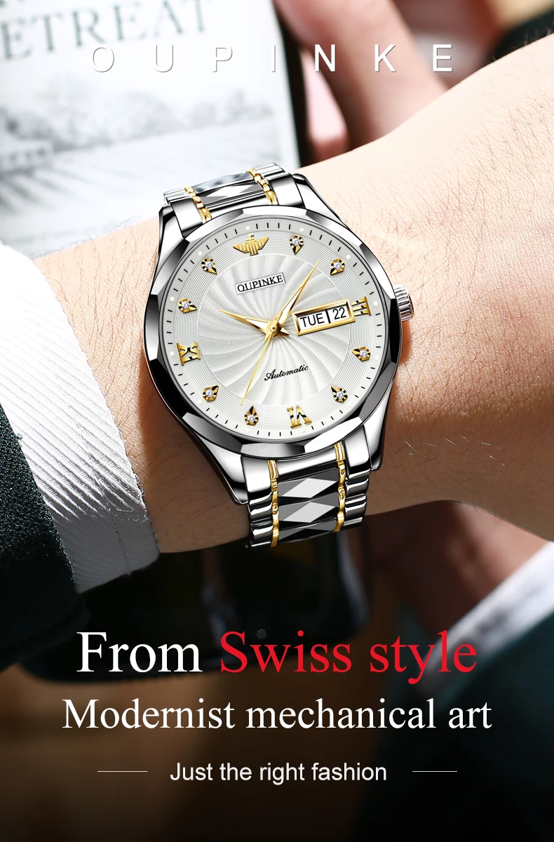 OUPINKE 3169 Men’s Automatic Tungsten Steel Watch