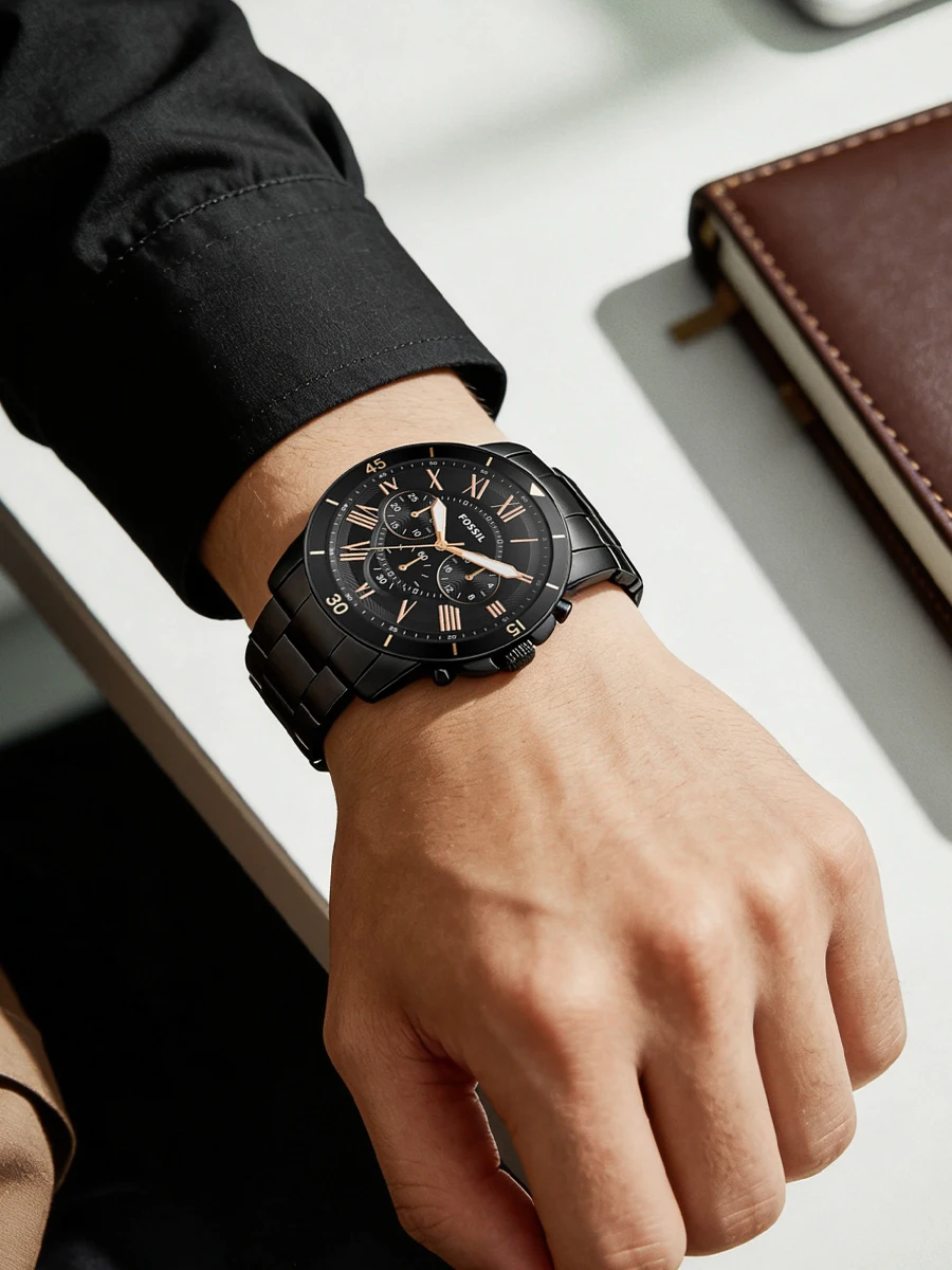 fossil fs5374 luxury men's watch sport quartz chronograph waterproof luminous stainless steel wristwatch relogio masculino Black wrist watch on man