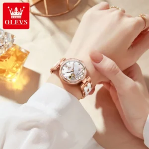Women's rose gold watch.