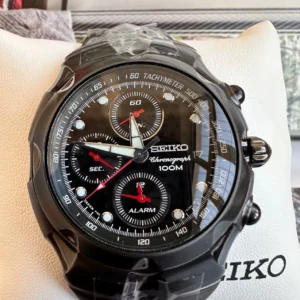 Black Seiko chronograph watch.
