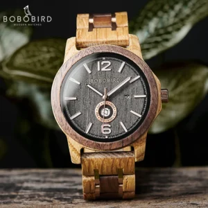 Wooden watch with grey dial