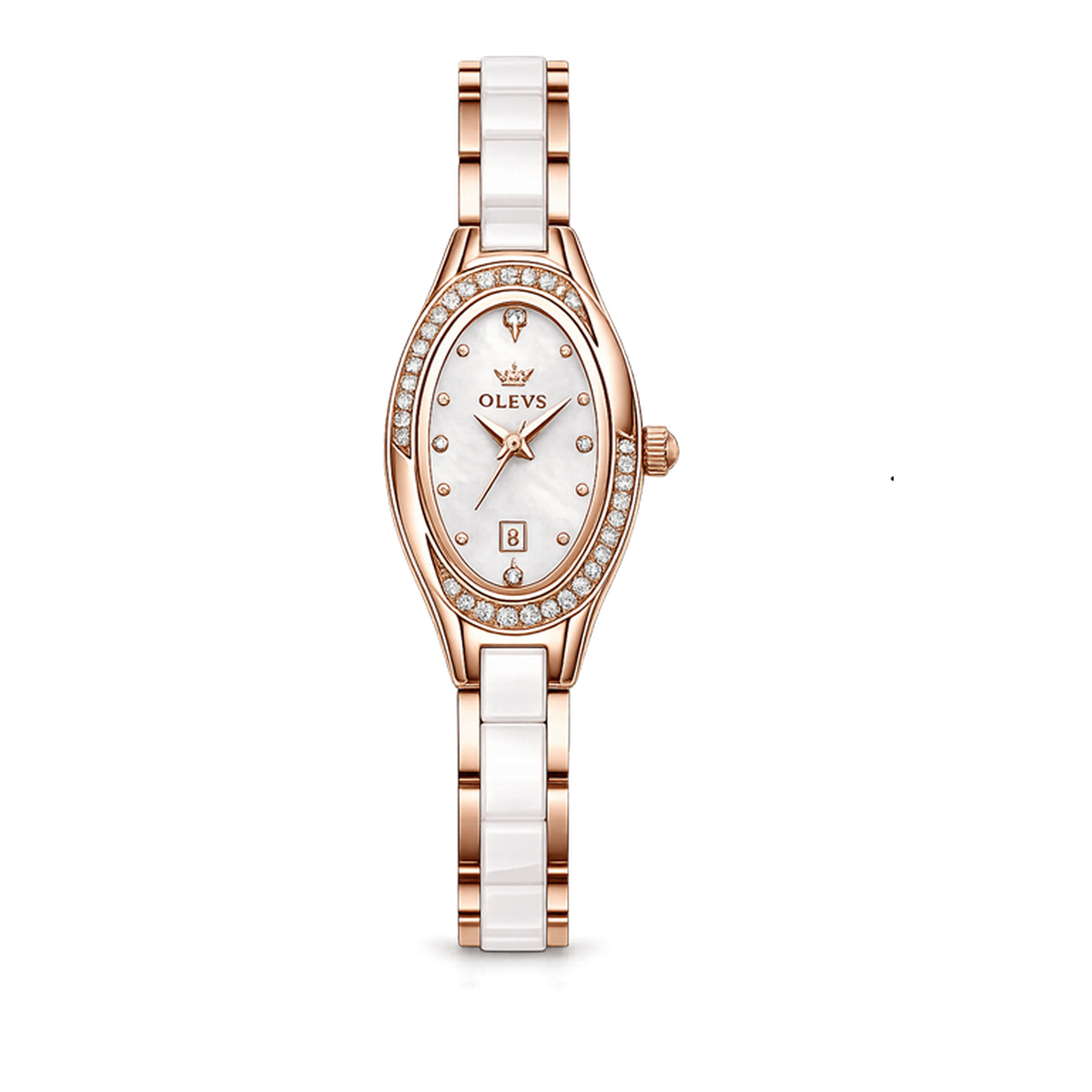 olevs brand new quartz watch for woman elegant luxury ceramics steel strap fashion oval diamond dial women's waterproof watches Oval rose gold watch