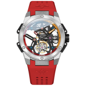 red skeleton dial men's watch