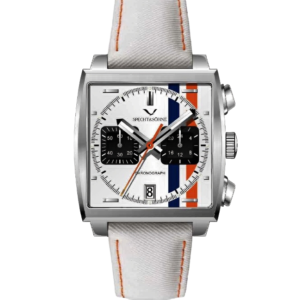 White chronograph watch with stripes